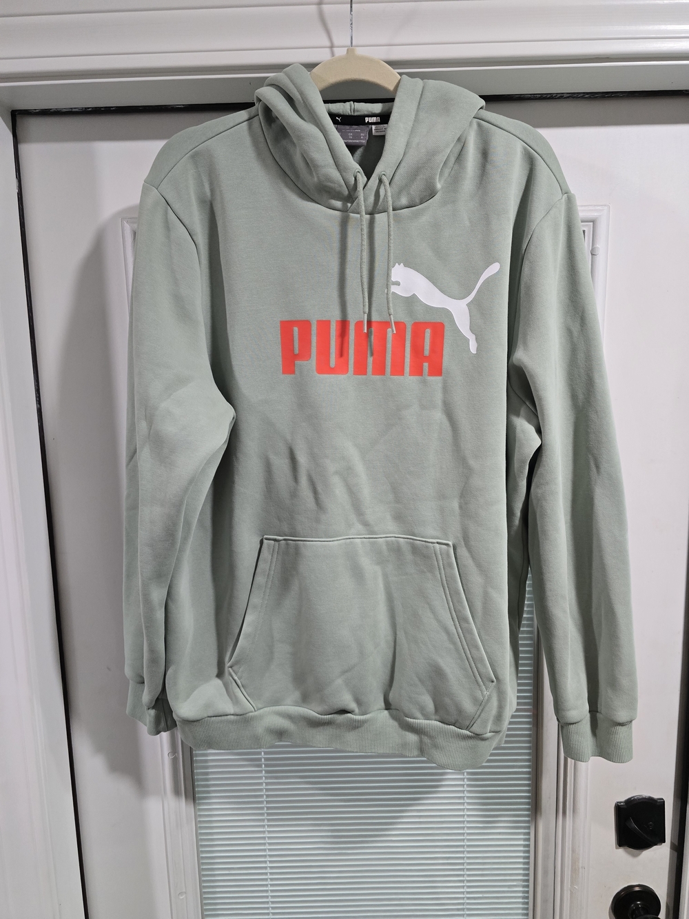 Puma Sage Green Hoodie with Red Logo and White Cat